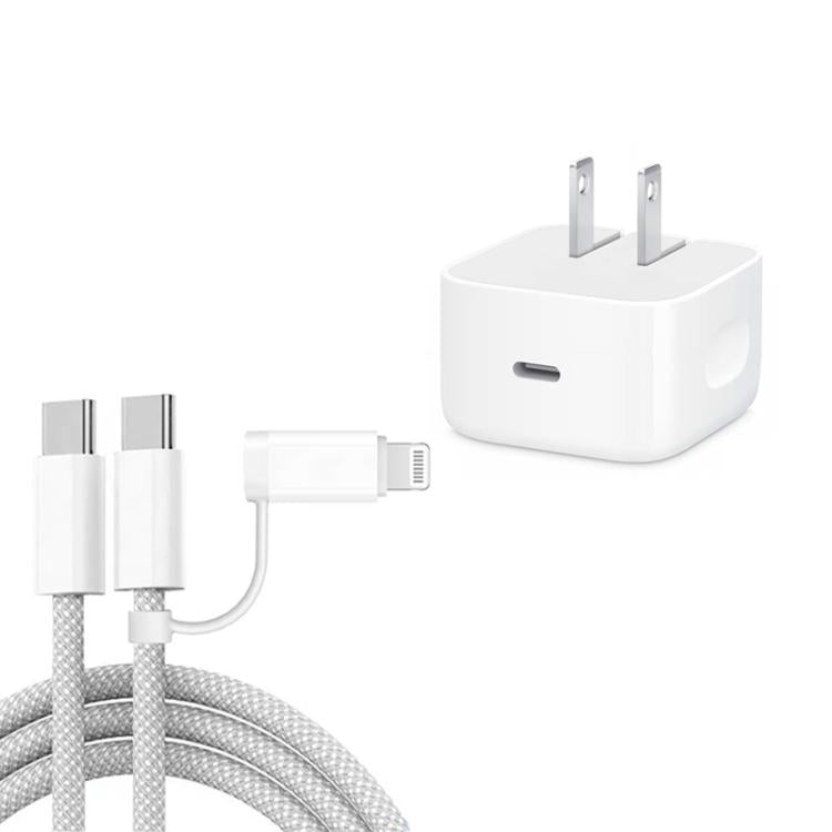 ที่ชาร์จ A3365 PD40W USB-C / Type-C พร้อมสายข้อมูล Type-C ถึง Type-C / 8 Pin ปลั๊ก US + สาย 2-in-1 ยาว 1 เมตร