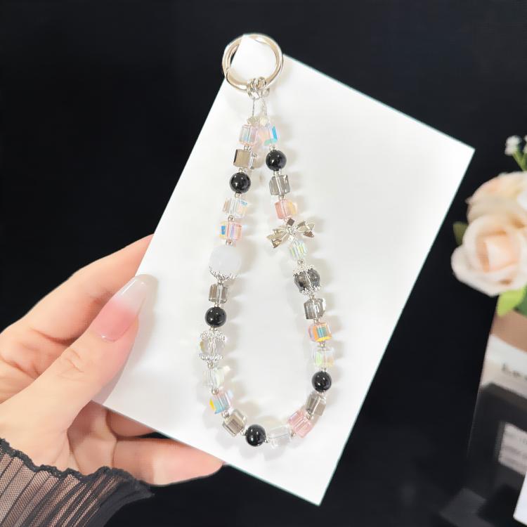 สายคล้องโทรศัพท์ลูกบาศก์โฮโลกราฟิกคริสตัลสีดำรูปโบว์ประกายแวววาว สีชมพู ทอง