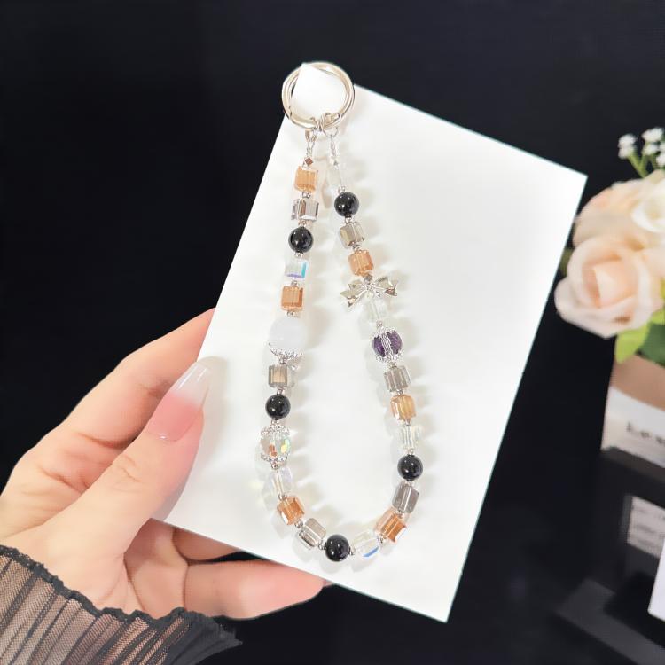 สายคล้องโทรศัพท์ลูกบาศก์โฮโลกราฟิกคริสตัลสีดำรูปโบว์ประกายแวววาว สีชมพู ทอง