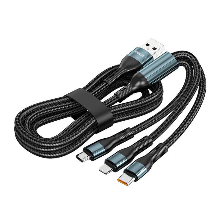 สายชาร์จเร็วถักไนลอน ENKAY 3-in-1 120W USB เป็น 8 พิน / Type-C / Micro USB ความยาว 1.2 เมตร, ENK-CB184