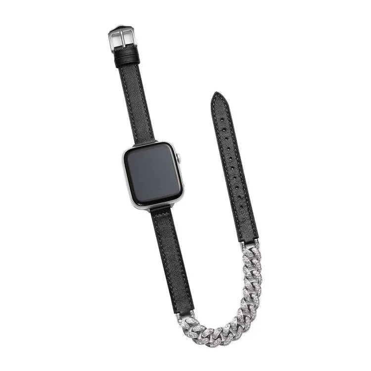สายนาฬิกาหนังแท้ประดับเพชร สำหรับ Apple Watch 46 มม. / 49 มม. / 45 มม. / 44 มม., สำหรับ Apple Watch 42 มม. / 41 มม. / 40 มม. / 38 มม.