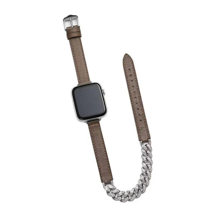 สายนาฬิกาหนังแท้ประดับเพชร สำหรับ Apple Watch 46 มม. / 49 มม. / 45 มม. / 44 มม., สำหรับ Apple Watch 42 มม. / 41 มม. / 40 มม. / 38 มม.