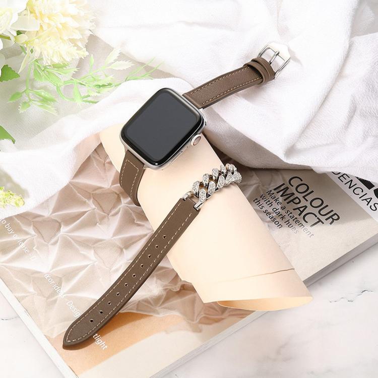 สายนาฬิกาหนังแท้ประดับเพชร สำหรับ Apple Watch 46 มม. / 49 มม. / 45 มม. / 44 มม., สำหรับ Apple Watch 42 มม. / 41 มม. / 40 มม. / 38 มม.