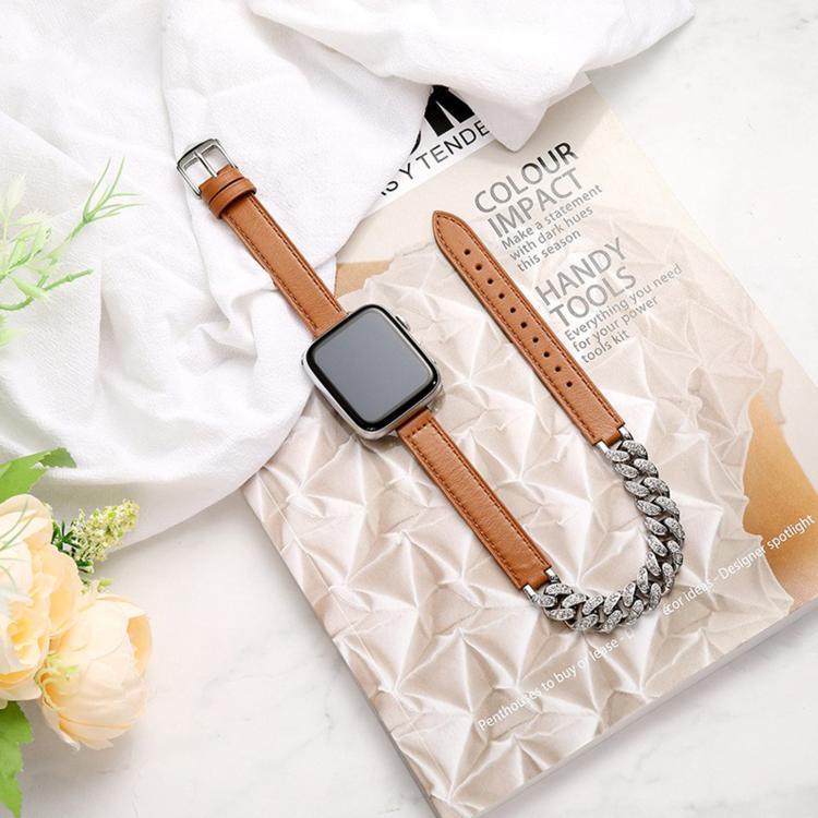 สายนาฬิกาหนังแท้ประดับเพชร สำหรับ Apple Watch 46 มม. / 49 มม. / 45 มม. / 44 มม., สำหรับ Apple Watch 42 มม. / 41 มม. / 40 มม. / 38 มม.