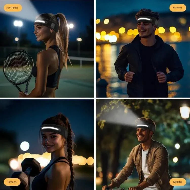 ผ้าคาดหัวออกกำลังกาย LED สำหรับวิ่งกลางคืนกลางแจ้ง