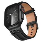 สายนาฬิกาหนังวีแกน Crazy Horse พร้อมหัวเข็มขัดสีดำสแตนเลสสตีล สำหรับ Apple Watch 46 มม. / 49 มม. / 45 มม. / 44 มม.