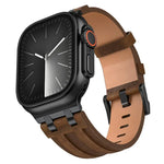 สายนาฬิกาหนังวีแกน Crazy Horse พร้อมหัวเข็มขัดสีดำสแตนเลสสตีล สำหรับ Apple Watch 46 มม. / 49 มม. / 45 มม. / 44 มม.