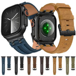 สายนาฬิกาหนังวีแกน Crazy Horse พร้อมหัวเข็มขัดสีดำสแตนเลสสตีล สำหรับ Apple Watch 46 มม. / 49 มม. / 45 มม. / 44 มม.