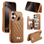 เคสโทรศัพท์กระเป๋าใส่บัตรหนังวีแกนลายเพชรโลหะโบว์พร้อมกระจก สำหรับ iPhone 17 Pro Max, สำหรับ iPhone 17 Pro, สำหรับ iPhone 17, สำหรับ iPhone 16 Pro Max, สำหรับ iPhone 16 Pro, สำหรับ iPhone 16 Plus, สำหรับ iPhone 16