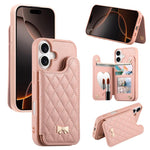 เคสโทรศัพท์กระเป๋าใส่บัตรหนังวีแกนลายเพชรโลหะโบว์พร้อมกระจก สำหรับ iPhone 17 Pro Max, สำหรับ iPhone 17 Pro, สำหรับ iPhone 17, สำหรับ iPhone 16 Pro Max, สำหรับ iPhone 16 Pro, สำหรับ iPhone 16 Plus, สำหรับ iPhone 16