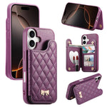 เคสโทรศัพท์กระเป๋าใส่บัตรหนังวีแกนลายเพชรโลหะโบว์พร้อมกระจก สำหรับ iPhone 17 Pro Max, สำหรับ iPhone 17 Pro, สำหรับ iPhone 17, สำหรับ iPhone 16 Pro Max, สำหรับ iPhone 16 Pro, สำหรับ iPhone 16 Plus, สำหรับ iPhone 16