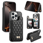 เคสโทรศัพท์กระเป๋าใส่บัตรหนังวีแกนลายเพชรโลหะโบว์พร้อมกระจก สำหรับ iPhone 17 Pro Max, สำหรับ iPhone 17 Pro, สำหรับ iPhone 17, สำหรับ iPhone 16 Pro Max, สำหรับ iPhone 16 Pro, สำหรับ iPhone 16 Plus, สำหรับ iPhone 16