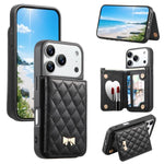 เคสโทรศัพท์กระเป๋าใส่บัตรหนังวีแกนลายเพชรโลหะโบว์พร้อมกระจก สำหรับ iPhone 17 Pro Max, สำหรับ iPhone 17 Pro, สำหรับ iPhone 17, สำหรับ iPhone 16 Pro Max, สำหรับ iPhone 16 Pro, สำหรับ iPhone 16 Plus, สำหรับ iPhone 16