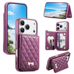เคสโทรศัพท์กระเป๋าใส่บัตรหนังวีแกนลายเพชรโลหะโบว์พร้อมกระจก สำหรับ iPhone 17 Pro Max, สำหรับ iPhone 17 Pro, สำหรับ iPhone 17, สำหรับ iPhone 16 Pro Max, สำหรับ iPhone 16 Pro, สำหรับ iPhone 16 Plus, สำหรับ iPhone 16