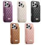 เคสโทรศัพท์กระเป๋าใส่บัตรหนังวีแกนลายเพชรโลหะโบว์พร้อมกระจก สำหรับ iPhone 17 Pro Max, สำหรับ iPhone 17 Pro, สำหรับ iPhone 17, สำหรับ iPhone 16 Pro Max, สำหรับ iPhone 16 Pro, สำหรับ iPhone 16 Plus, สำหรับ iPhone 16