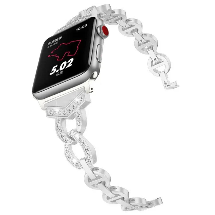 สายสแตนเลสสตีลแข็งประดับเพชรรูปเลข 8 VO สำหรับ Apple Watch Series 3 & 2 & 1 38 มม.