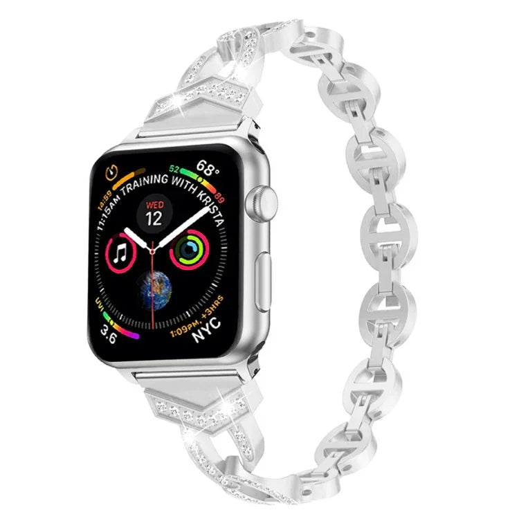 สายสแตนเลสสตีลแข็งประดับเพชรรูปเลข 8 VO สำหรับ Apple Watch Series 3 & 2 & 1 38 มม.