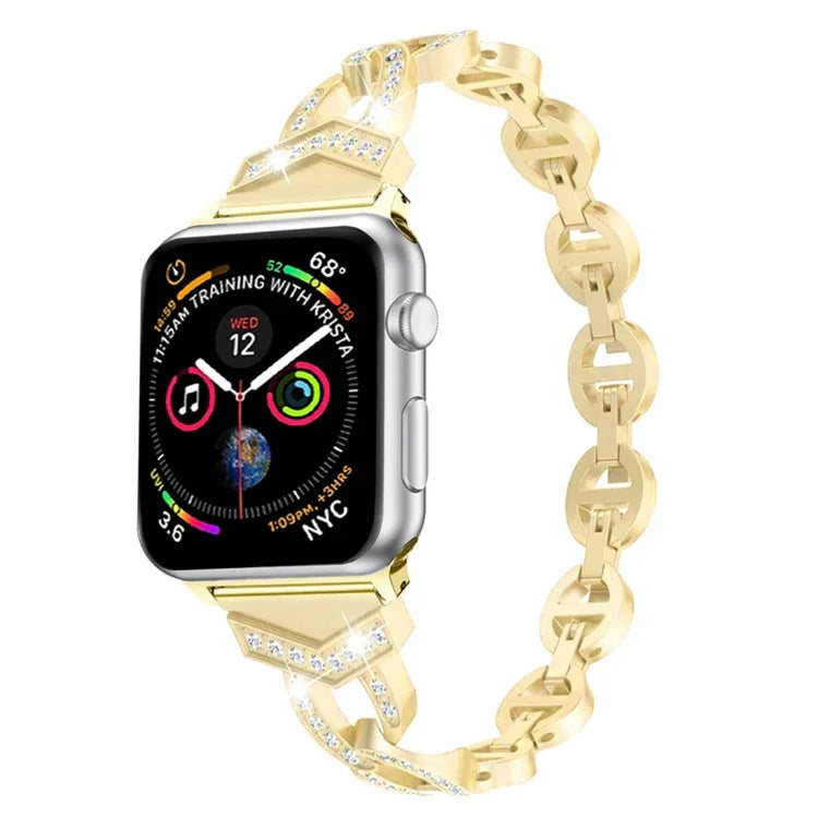 สายสแตนเลสสตีลแข็งประดับเพชรรูปเลข 8 VO สำหรับ Apple Watch Series 3 & 2 & 1 38 มม.