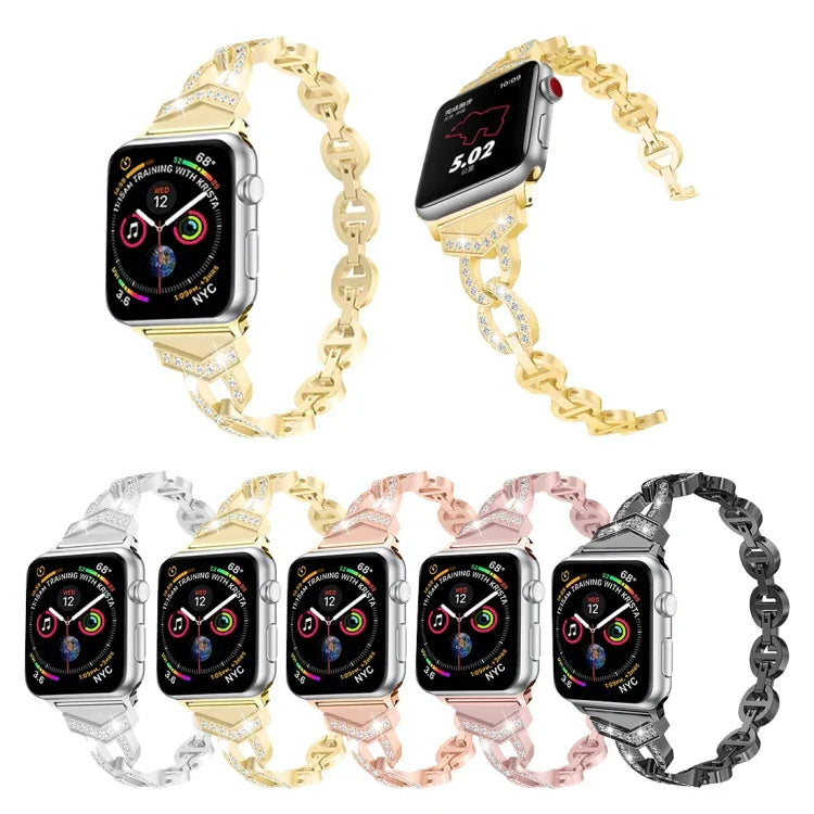 สายสแตนเลสสตีลแข็งประดับเพชรรูปเลข 8 VO สำหรับ Apple Watch Series 3 & 2 & 1 38 มม.