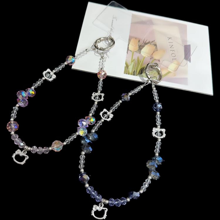 Alloy Cat Crystal Necklace, Pink, Blue