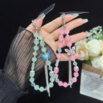 สร้อยข้อมือผ้าฝ้ายประดับไข่มุกและผีเสื้อ, สีชมพู, สีเขียว