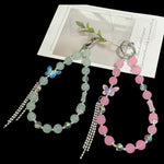 สร้อยข้อมือผ้าฝ้ายประดับไข่มุกและผีเสื้อ, สีชมพู, สีเขียว