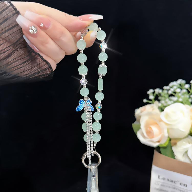 สร้อยข้อมือผ้าฝ้ายประดับไข่มุกและผีเสื้อ, สีชมพู, สีเขียว