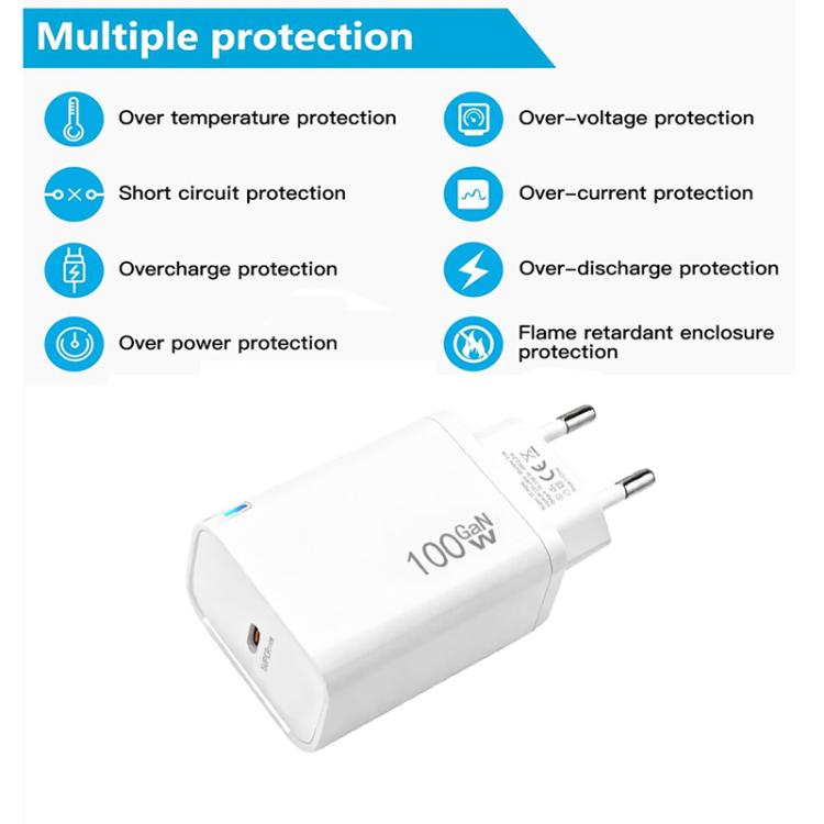 ที่ชาร์จ TE-PD46 GaN 100W PD 45W รองรับเต็มรูปแบบ พร้อมสายข้อมูล Type-C ถึง Type-C ปลั๊ก EU