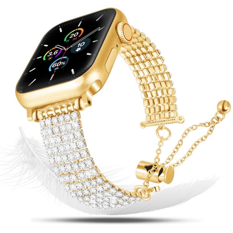 สายรัดนาฬิกาโลหะประดับเพชรแบบล็อกหรูหรา สำหรับ Apple Watch ขนาด 46 มม. / 49 มม. / 45 มม. / 44 มม. และ Apple Watch ขนาด 42 มม. / 41 มม. / 40 มม. / 38 มม.