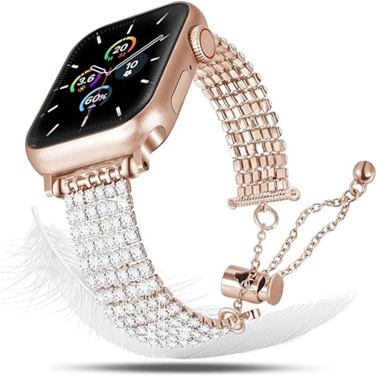 สายรัดนาฬิกาโลหะประดับเพชรแบบล็อกหรูหรา สำหรับ Apple Watch ขนาด 46 มม. / 49 มม. / 45 มม. / 44 มม. และ Apple Watch ขนาด 42 มม. / 41 มม. / 40 มม. / 38 มม.
