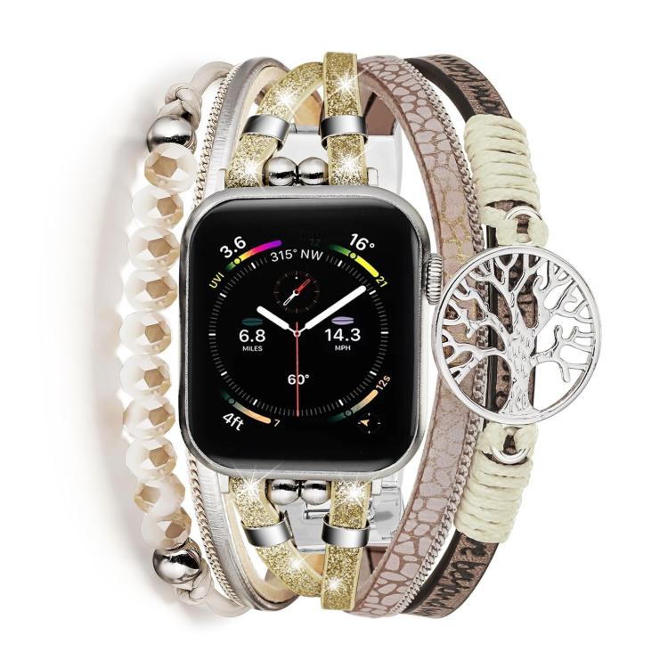 สายรัดนาฬิกาหนังแท้โลหะจี้ต้นไม้แห่งชีวิต สำหรับ Apple Watch ขนาด 46 มม. / 49 มม. / 45 มม. / 44 มม. และ Apple Watch ขนาด 42 มม. / 41 มม. / 40 มม. / 38 มม.