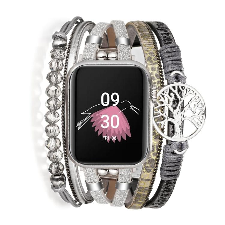 สายรัดนาฬิกาหนังแท้โลหะจี้ต้นไม้แห่งชีวิต สำหรับ Apple Watch ขนาด 46 มม. / 49 มม. / 45 มม. / 44 มม. และ Apple Watch ขนาด 42 มม. / 41 มม. / 40 มม. / 38 มม.