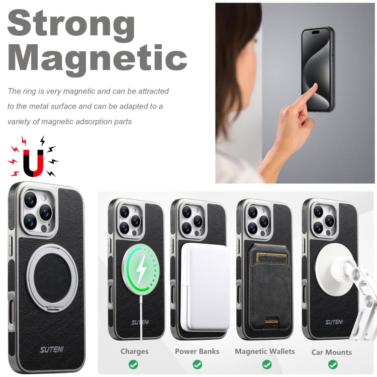 เคสโทรศัพท์ Suteni G6 ลายหนังม้าบ้า ชุบเงา พร้อมที่จับหมุน 360 องศา แบบแม่เหล็ก สำหรับ iPhone 13 Pro Max, สำหรับ iPhone 13 Pro