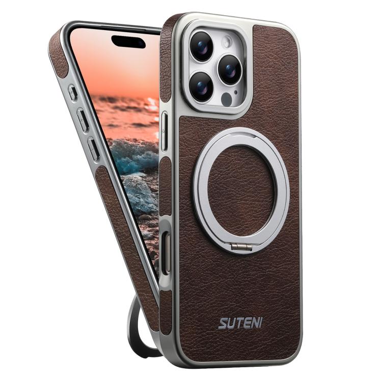 เคสโทรศัพท์ Suteni G6 ลายหนังม้าบ้า ชุบเงา พร้อมที่จับหมุน 360 องศา แบบแม่เหล็ก สำหรับ iPhone 13 Pro Max, สำหรับ iPhone 13 Pro
