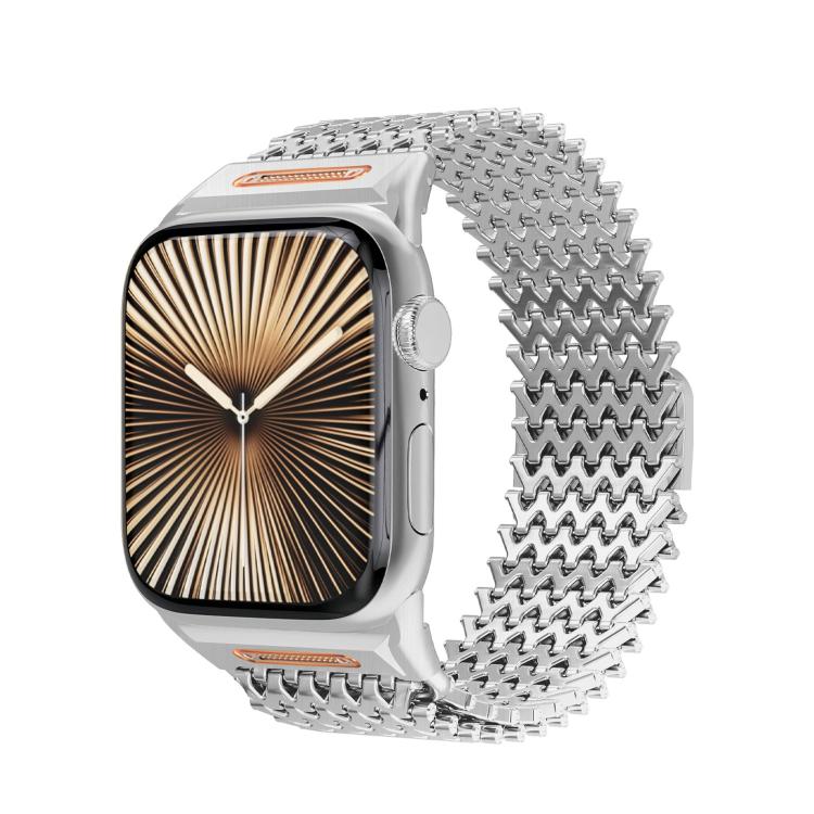 สายรัดนาฬิกา W-Type โครงกระดูกยาวสแตนเลสแม่เหล็ก สำหรับ Apple Watch 46mm / 49mm / 45mm / 44mm