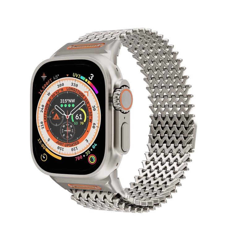 สายรัดนาฬิกา W-Type โครงกระดูกยาวสแตนเลสแม่เหล็ก สำหรับ Apple Watch 46mm / 49mm / 45mm / 44mm
