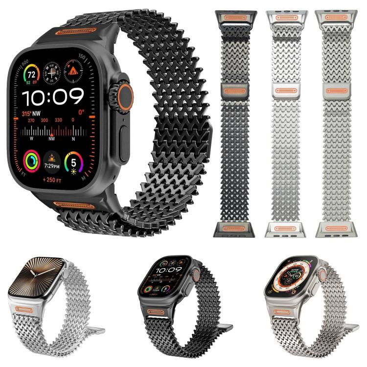 สายรัดนาฬิกา W-Type โครงกระดูกยาวสแตนเลสแม่เหล็ก สำหรับ Apple Watch 46mm / 49mm / 45mm / 44mm
