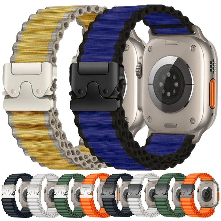 สายรัดนาฬิกาไนลอนลายริ้วกว้างแบบหัวเข็มขัดร่มชูชีพ สำหรับ Apple Watch 46mm / 49mm / 45mm / 44mm, สำหรับ Apple Watch 42mm / 41mm / 40mm / 38mm