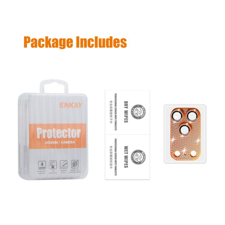 ENKAY Hat-Prince ฟิล์มกระจกนิรภัยเลนส์กล้องอลูมิเนียมอัลลอยเพชรกระพริบ สำหรับ iPhone 17 Pro Max, สำหรับ iPhone 17 Pro, สำหรับ iPhone 17