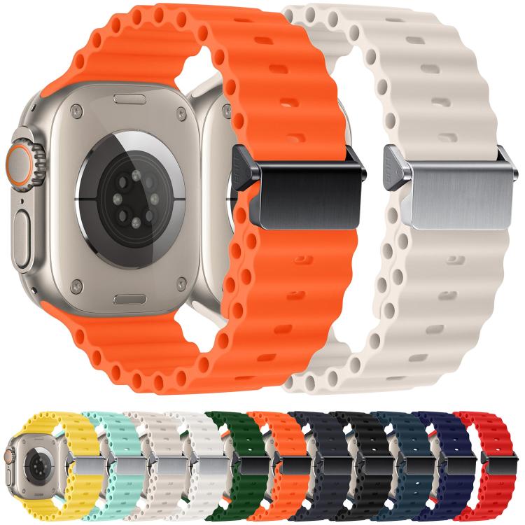 สายรัดนาฬิกา Magnetic Buckle Ocean Silicone รีเฟอร์บิช สำหรับ Apple Watch 46 มม. / 49 มม. / 45 มม. / 44 มม., สำหรับ Apple Watch 42 มม. / 41 มม. / 40 มม. / 38 มม.