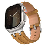 สายรัดนาฬิกาหนังวีแกนลายม้าบ้า พร้อมหัวเข็มขัดสแตนเลสสีเงิน สำหรับ Apple Watch 46mm / 49mm / 45mm / 44mm