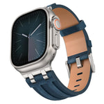 สายรัดนาฬิกาหนังวีแกนลายม้าบ้า พร้อมหัวเข็มขัดสแตนเลสสีเงิน สำหรับ Apple Watch 46mm / 49mm / 45mm / 44mm