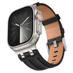 สายรัดนาฬิกาหนังวีแกนลายม้าบ้า พร้อมหัวเข็มขัดสแตนเลสสีเงิน สำหรับ Apple Watch 46mm / 49mm / 45mm / 44mm