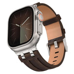 สายรัดนาฬิกาหนังวีแกนลายม้าบ้า พร้อมหัวเข็มขัดสแตนเลสสีเงิน สำหรับ Apple Watch 46mm / 49mm / 45mm / 44mm