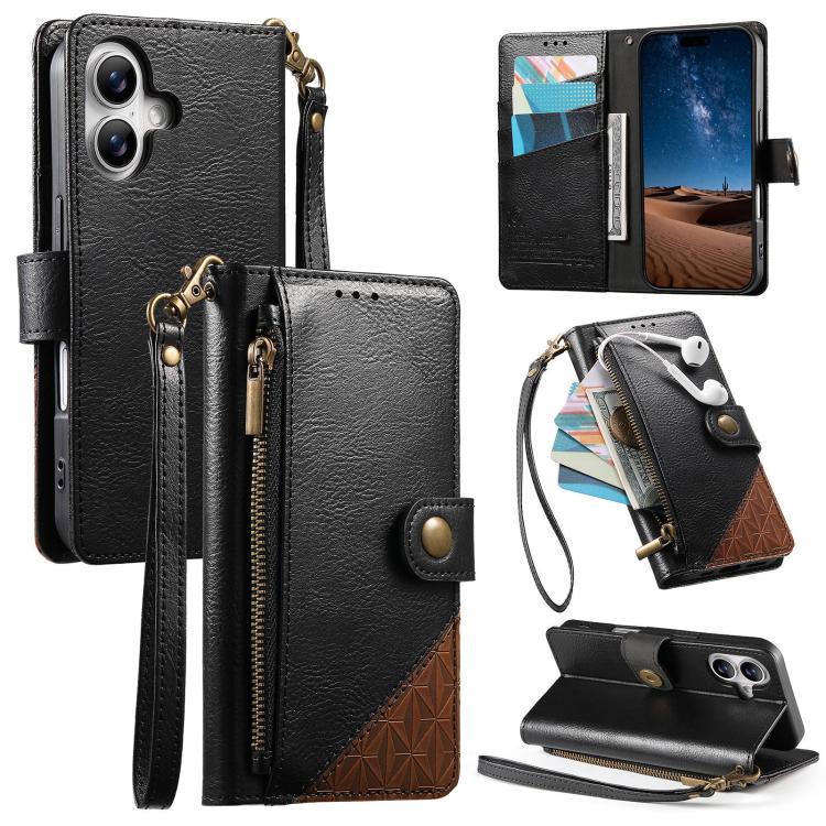 เคสโทรศัพท์หนังวีแกนแบบกระเป๋าใส่ซิปผสมพร้อมสายคล้อง, สำหรับ iPhone 17 Pro Max, สำหรับ iPhone 17 Pro, สำหรับ iPhone 17, สำหรับ iPhone Air, สำหรับ iPhone 16 Pro Max, สำหรับ iPhone 16 Pro, สำหรับ iPhone 16 Plus, สำหรับ iPhone 16