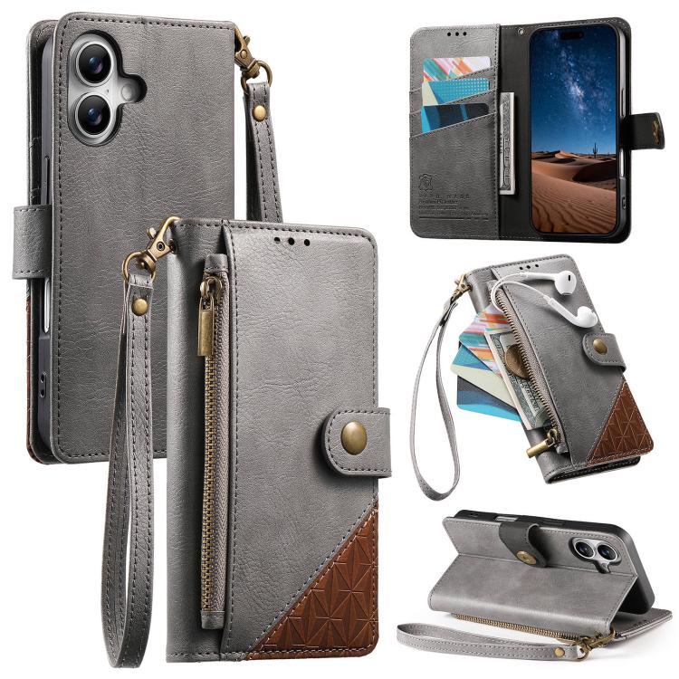 เคสโทรศัพท์หนังวีแกนแบบกระเป๋าใส่ซิปผสมพร้อมสายคล้อง, สำหรับ iPhone 17 Pro Max, สำหรับ iPhone 17 Pro, สำหรับ iPhone 17, สำหรับ iPhone Air, สำหรับ iPhone 16 Pro Max, สำหรับ iPhone 16 Pro, สำหรับ iPhone 16 Plus, สำหรับ iPhone 16