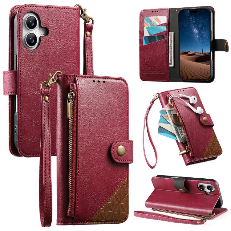 เคสโทรศัพท์หนังวีแกนแบบกระเป๋าใส่ซิปผสมพร้อมสายคล้อง, สำหรับ iPhone 17 Pro Max, สำหรับ iPhone 17 Pro, สำหรับ iPhone 17, สำหรับ iPhone Air, สำหรับ iPhone 16 Pro Max, สำหรับ iPhone 16 Pro, สำหรับ iPhone 16 Plus, สำหรับ iPhone 16