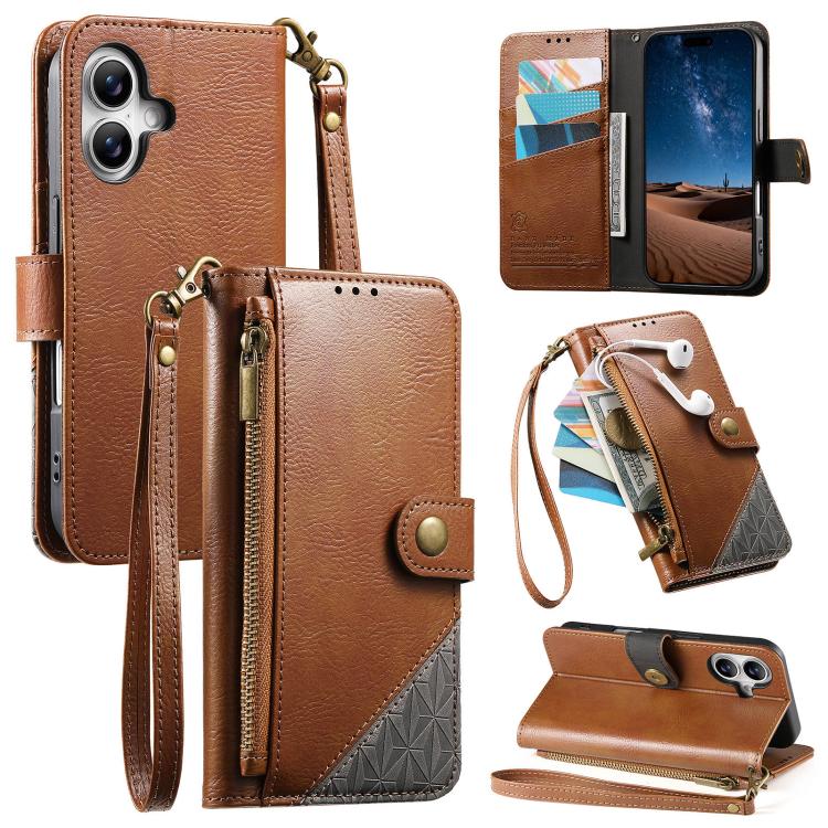เคสโทรศัพท์หนังวีแกนแบบกระเป๋าใส่ซิปผสมพร้อมสายคล้อง, สำหรับ iPhone 17 Pro Max, สำหรับ iPhone 17 Pro, สำหรับ iPhone 17, สำหรับ iPhone Air, สำหรับ iPhone 16 Pro Max, สำหรับ iPhone 16 Pro, สำหรับ iPhone 16 Plus, สำหรับ iPhone 16