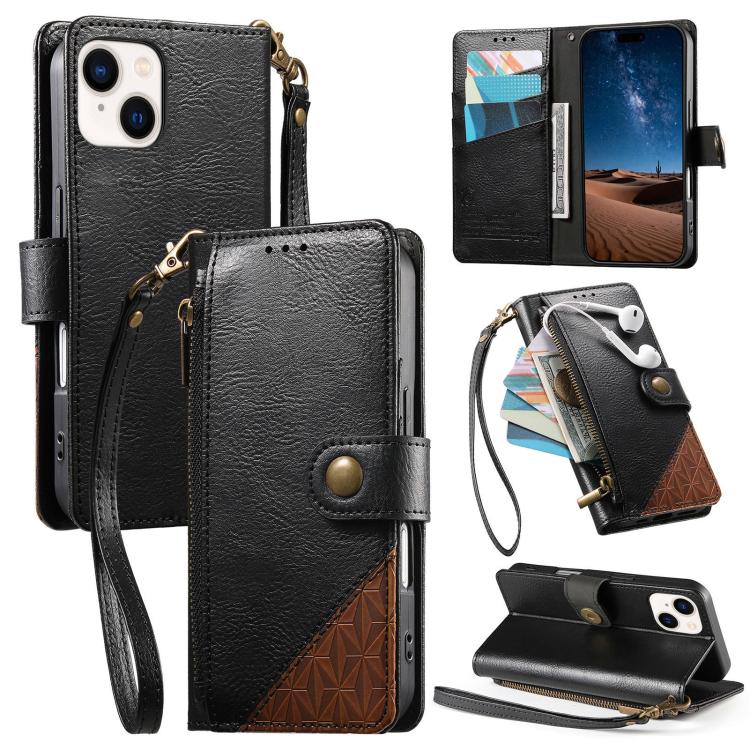 เคสโทรศัพท์หนังวีแกนแบบกระเป๋าใส่ซิปผสมพร้อมสายคล้อง, สำหรับ iPhone 15 Pro Max, สำหรับ iPhone 15 Pro, สำหรับ iPhone 15 Plus, สำหรับ iPhone 15