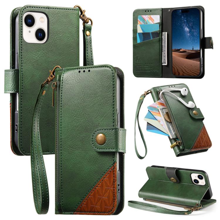 เคสโทรศัพท์หนังวีแกนแบบกระเป๋าใส่ซิปผสมพร้อมสายคล้อง, สำหรับ iPhone 15 Pro Max, สำหรับ iPhone 15 Pro, สำหรับ iPhone 15 Plus, สำหรับ iPhone 15
